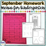 Kindergarten Homework Menu September