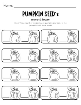 Preview of Kindergarten More or Fewer pumpkin seed worksheet