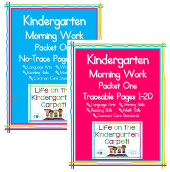 Preview of Kindergarten Morning Work BUNDLE 1 Trace AND No-Trace Work (First Four Weeks)