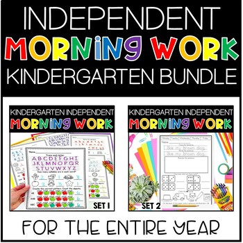 Preview of Independent Kindergarten Morning Work BUNDLE For All Year No Prep Math Literacy