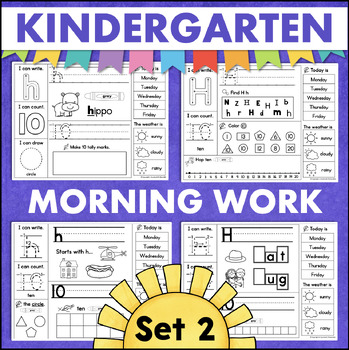 Preview of Kindergarten Morning Work Bell Ringers Letters Sounds Numbers Colors Shapes