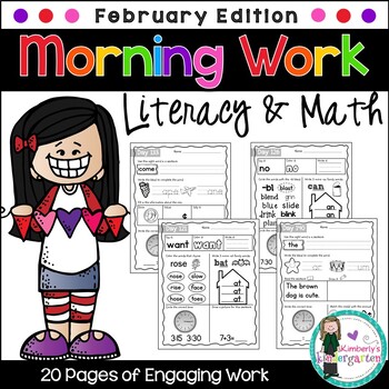 Preview of Morning Work! February Edition, Literacy & Math. 20 Pages of Engaging Work