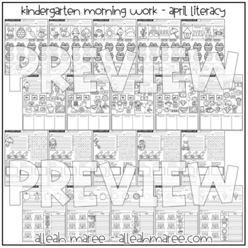 Kindergarten Morning Work Literacy Worksheets and Printables for April