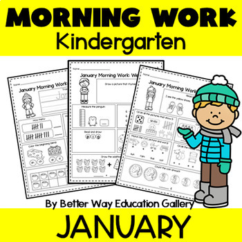 Preview of January Morning Work Math & Literacy Worksheets New Year Activities