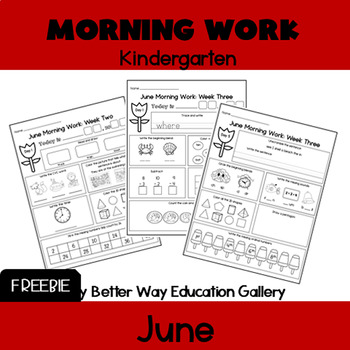 Preview of Kindergarten Morning Work Math & Literacy Worksheets/June