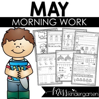 Preview of May Morning Work Kindergarten Math & Literacy Worksheets End of Year Activities