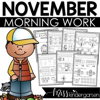 Preview of November Morning Work for Kindergarten