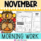 Kindergarten Morning Work | November Thanksgiving Math and