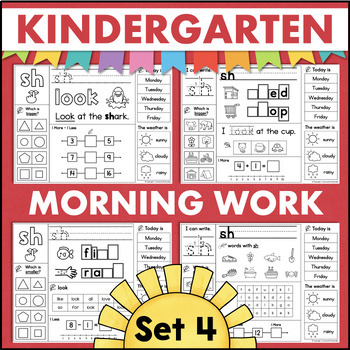 Preview of Kindergarten Morning Work SET 4 Sight Words Digraphs Math Science 1st Grade