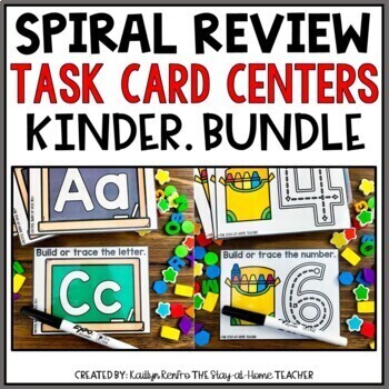 Preview of Kindergarten Morning Work Spiral Review Centers | LOW PREP Task Cards | BUNDLE