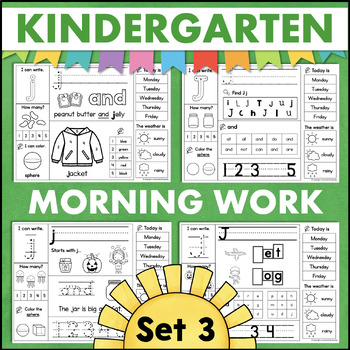 Preview of Kindergarten Morning Work Letter Recognition Sounds Counting Shapes Sight Words