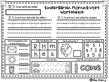 Kindergarten Morning Work Worksheets by Miss Cherry | TpT