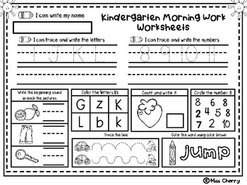 kindergarten morning work worksheets by miss cherry tpt