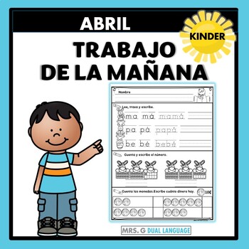 Preview of Kinder Spanish Morning Work o Homework / Trabajo de la mañana o tarea ABRIL