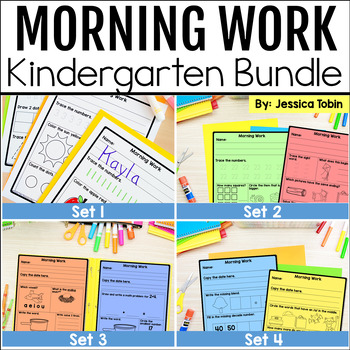 Preview of Morning Work Kindergarten - Math, Grammar, ELA Spiral Review Worksheets