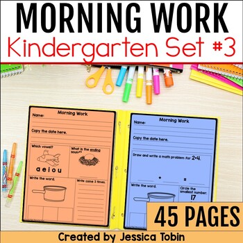 Preview of Kindergarten Morning Work - Math, Grammar, and Reading Review Worksheets - Set 3