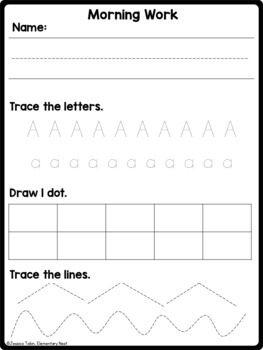 Kindergarten Free Morning Work and Homework Week 1 Sampler | TPT