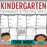 Kindergarten Free Morning Work and Homework Week 1 Sampler