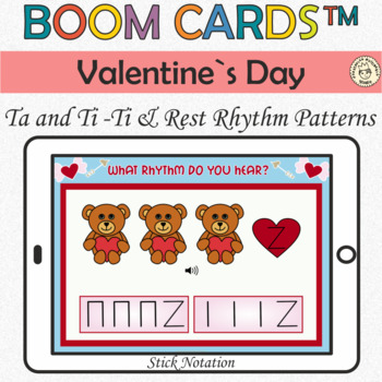 Preview of Kindergarten Music Boom Cards™ | Valentine`s Day Rhythm Game | Ta Ti Ti Rest