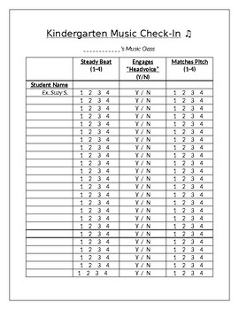 Preview of Kindergarten Music Check-In (including Assessment Rubrics)