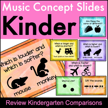 Preview of Kindergarten Music Review (Slides to practice comparisons, high/low, long/short