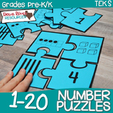 Kindergarten NEW Math TEKS K.2BD: Number Puzzles (Numbers 1-20)