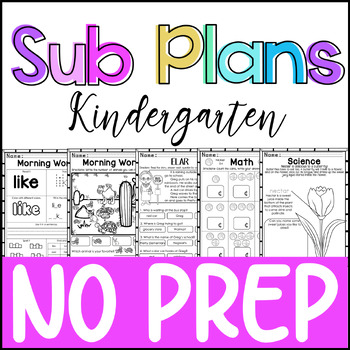 Preview of Kindergarten - NO PREP - Emergency Sub Plans