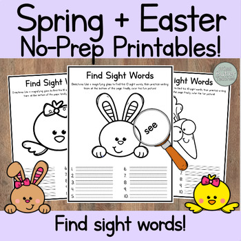 Preview of Kindergarten NO-PREP Spring + Easter Worksheets! Sight Words Literacy Center