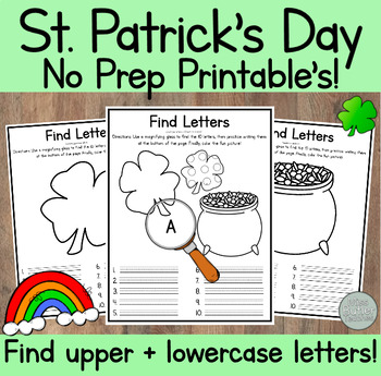Preview of Kindergarten NO-PREP St. Patrick's Day Worksheets! Alphabet Literacy Center