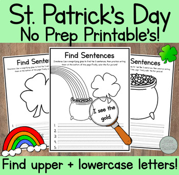 Preview of Kindergarten NO-PREP St. Patrick's Day Worksheets! Sentences Literacy Center