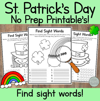 Preview of Kindergarten NO-PREP St. Patrick's Day Worksheets! Sight Words Literacy Center