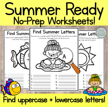 Preview of Kindergarten NO-PREP Summer Worksheets! Alphabet Literacy Center