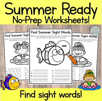 Preview of Kindergarten NO-PREP Summer Worksheets! Sight Words Literacy Center