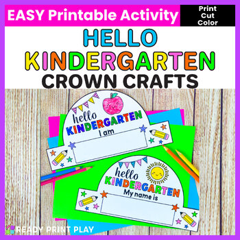 Preview of Kindergarten Name Practice Crown Craft | Back to School Apple Name Tag Hat