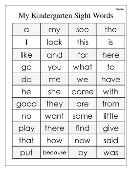 Kindergarten Nat Geo Sight Words Chart by All Kinder Things | TpT