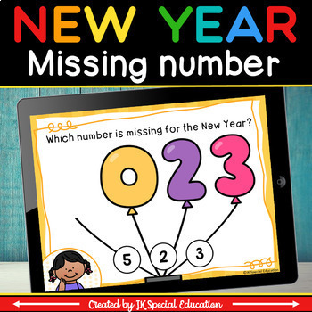 Preview of Kindergarten New Year 2023 Digitaland printable activity | Missing number game