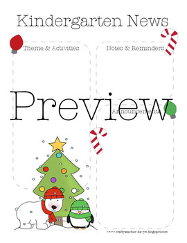 Preview of Kindergarten Newsletter Template, Christmas Theme