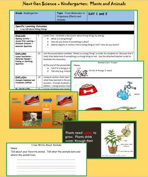 Preview of Kindergarten Next Gen Science - Plants and Animals (K.LS.1.1)