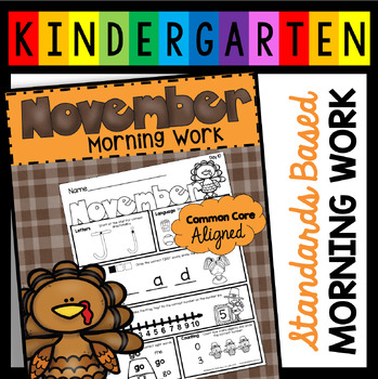 Preview of Kindergarten November Morning Work Thanksgiving Turkey Math and Reading Phonics
