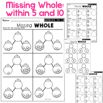 Kindergarten Number Bonds Worksheets to 10 by Melissa Moran | TpT