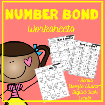 Preview of Kindergarten Number Bonds to 10 Worksheets and Google Slides™ Digital Task Cards