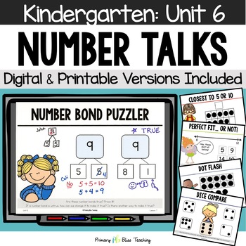 Preview of Kindergarten Number Talks Unit 6 for Building Number Sense and Mental Math