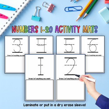 Preview of Kindergarten Numbers 1-20 Tracing Activity Mats Dry Erase