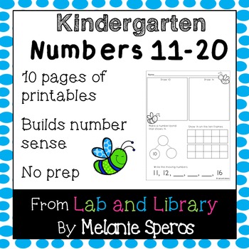kindergarten numbers 11 20 by lab and library teachers pay teachers