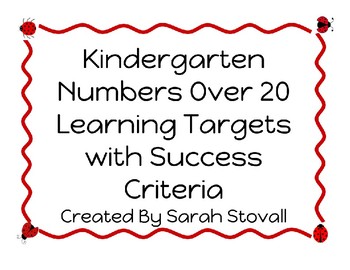 Preview of Kindergarten Numbers Over 20 Learning Targets w/ Success Criteria