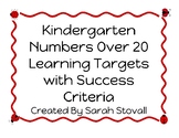 Kindergarten Numbers Over 20 Learning Targets w/ Success Criteria