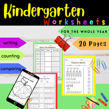 Preview of Kindergarten Numbers to 10 Worksheets, All Of The Year Or Homework