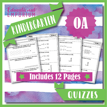 Preview of Kindergarten OA Quizzes: Operations & Algebraic Thinking Quizzes, Kindergarten