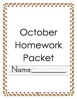 Preview of Kindergarten October Homework Packet