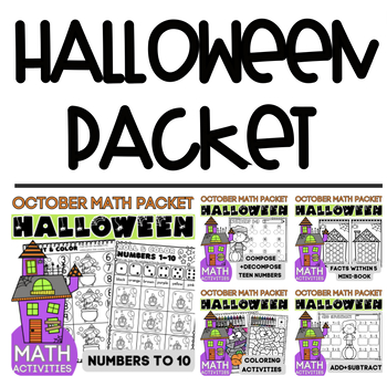 Preview of Halloween Printable Math Packet for Kindergarten No Prep Activities